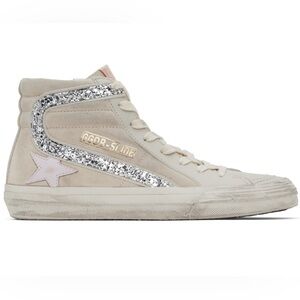 Golden Goose Slide High Top Sneaker White Silver Women NIB